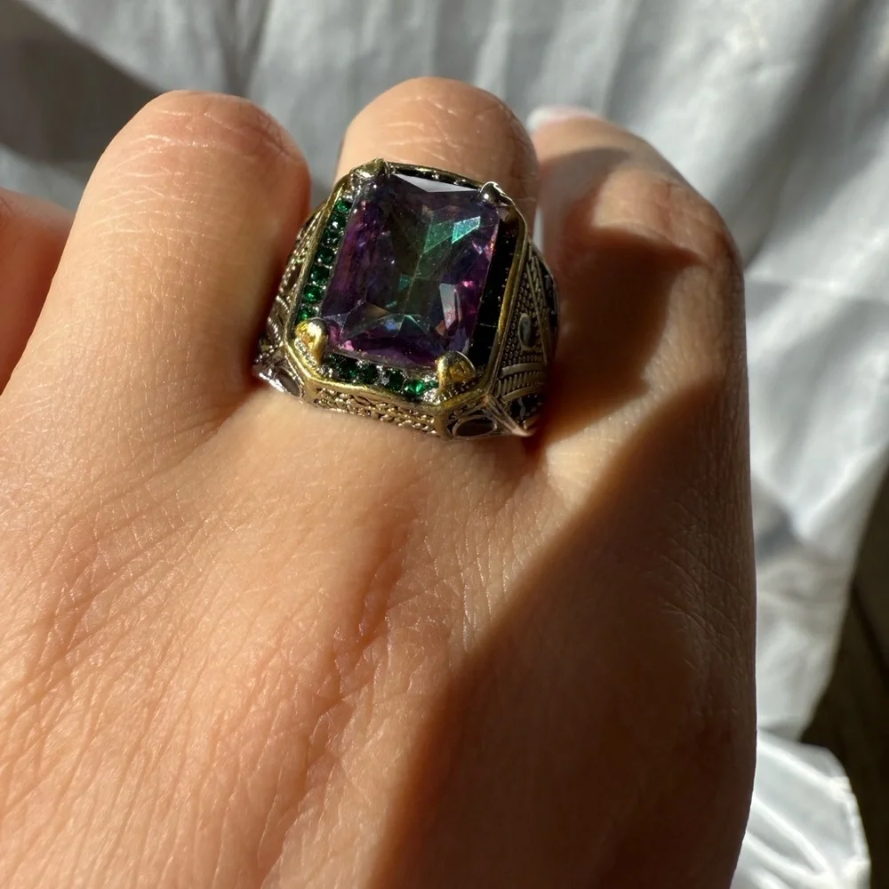 New! Men vintage signet Multicolor Gemstone Statement Ring